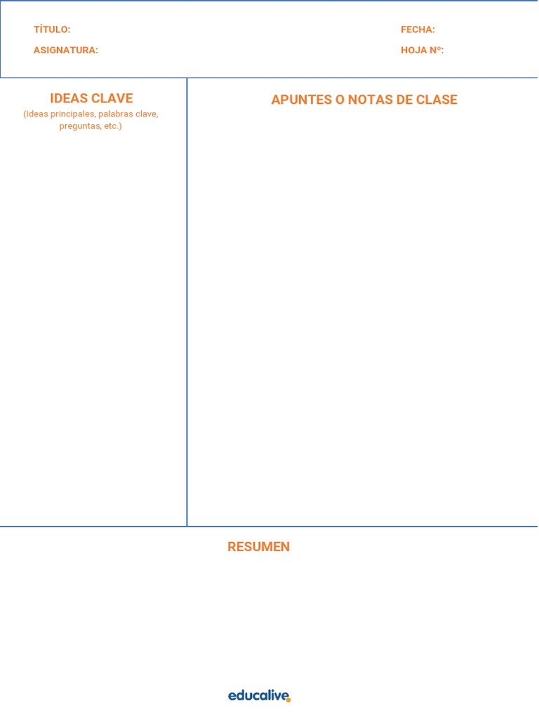 Plantilla Metodo Cornell Apuntes | PDF - Scribd - 