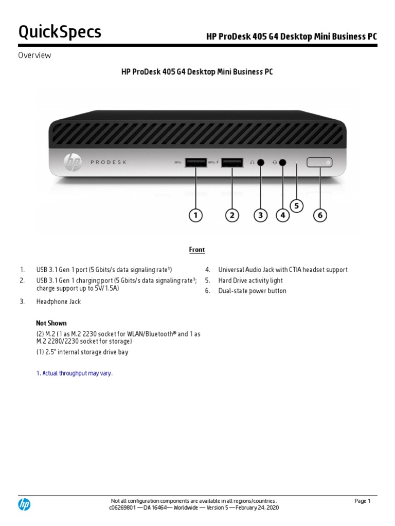 Quickspecs HP Prodesk 405 G4 Desktop Mini Business PC PDF Solid