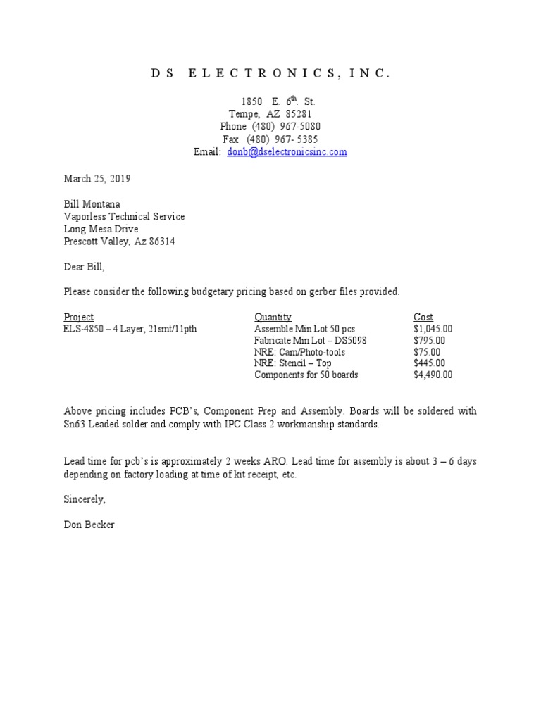 PCB Assembly Pricing Proposal | PDF