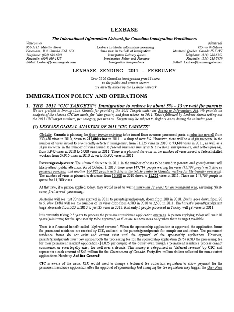 2011 Global Immigration Targets | PDF | Illegal Immigration | Immigration