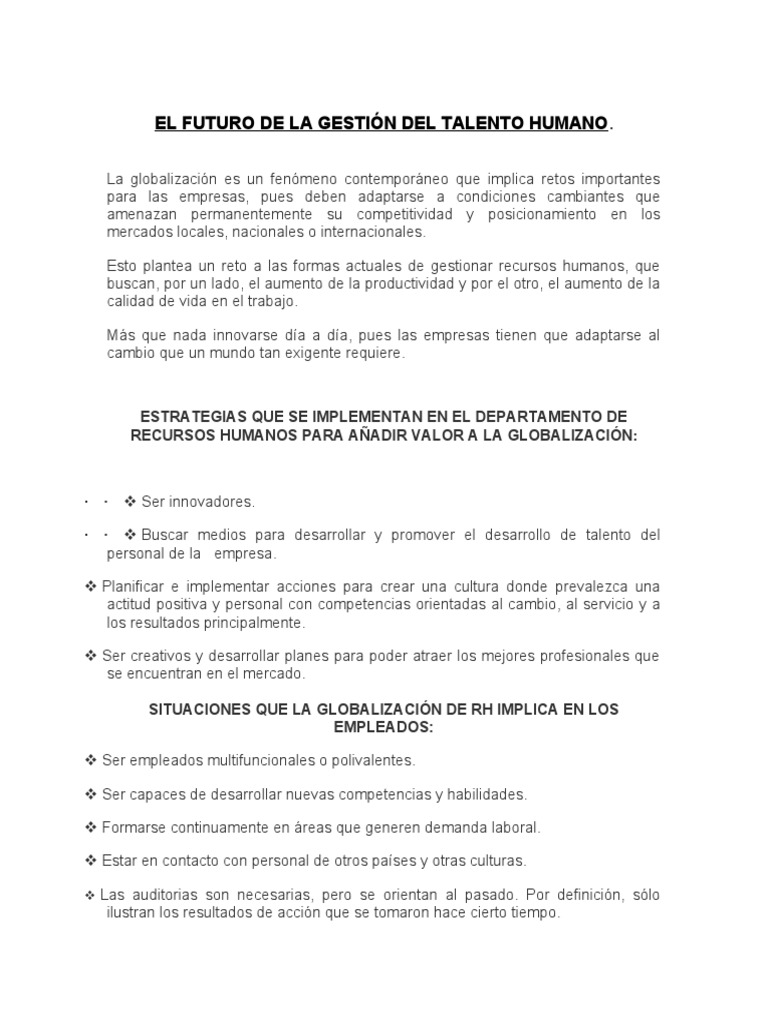 El Futuro de La Gestión Del Talento Humano | PDF | Gestión de recursos ...