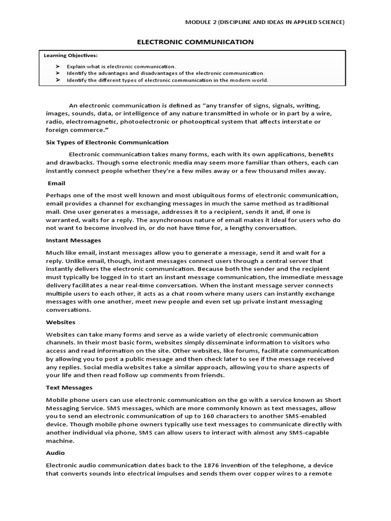 Six Types of Electronic Communication | PDF | Telecommunication ...