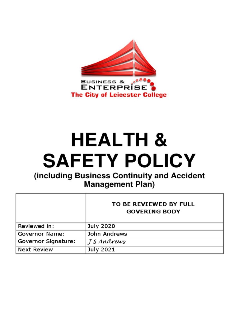 Health & Safety Policy Overview | PDF | Occupational Safety And Health ...
