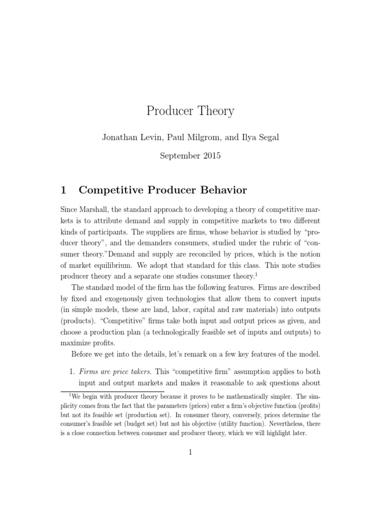Notes 02 - Producer Theory | PDF | Profit (Economics) | Economics
