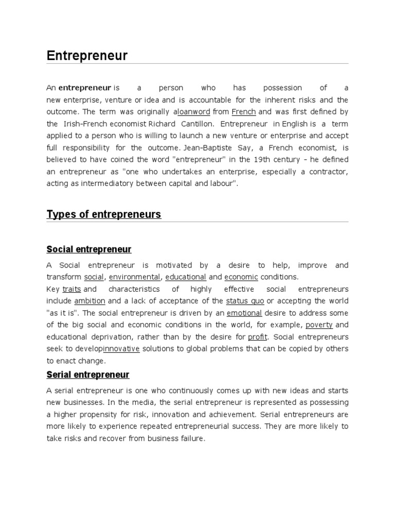 Understanding Entrepreneurship Types and Traits | PDF ...