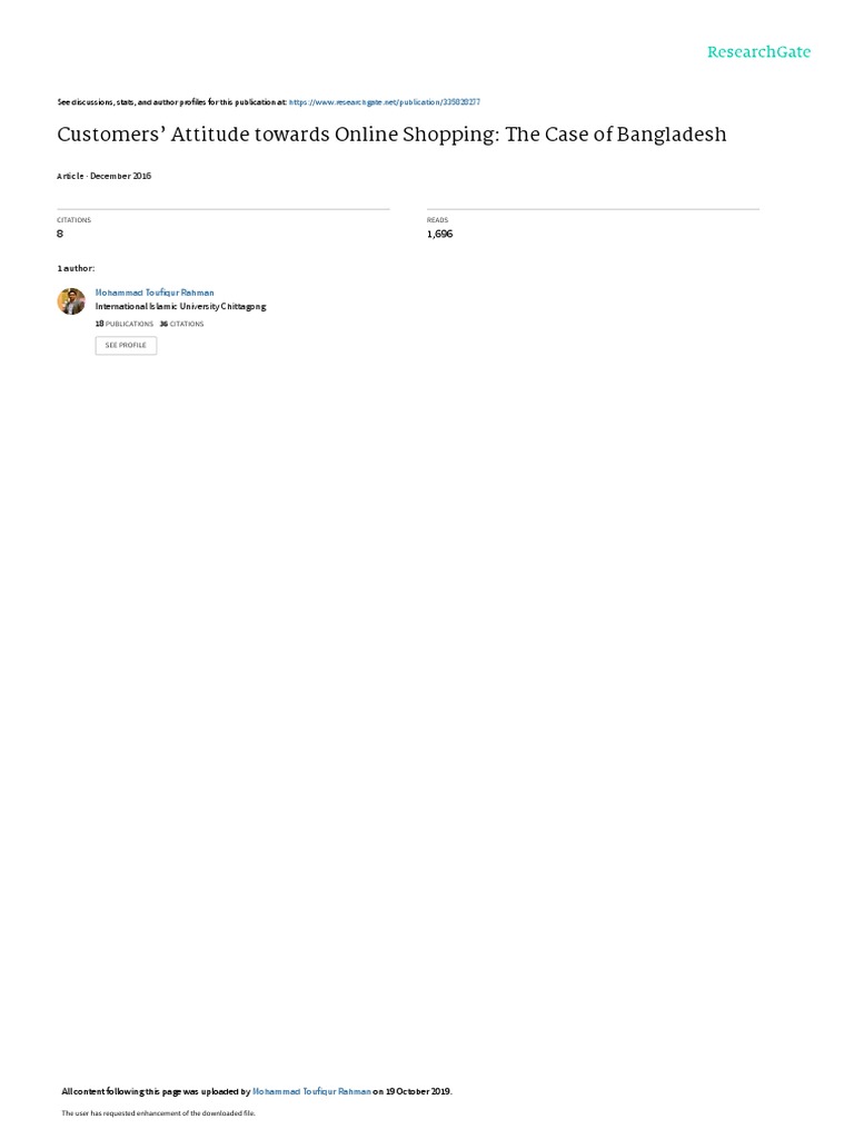 Customers' Attitude Towards Online Shopping: The Case of Bangladesh ...