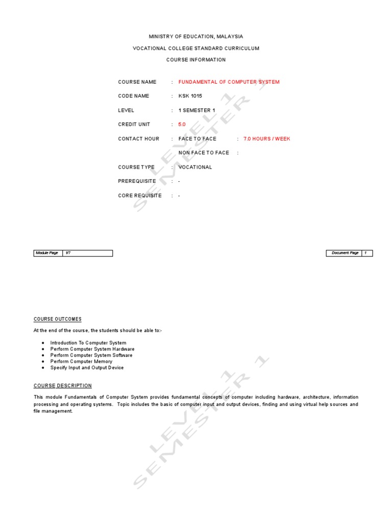 Fundamental of Computer System: Module Page 1/7 Document Page 1 | PDF ...