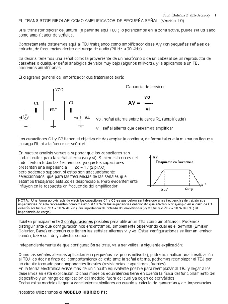 Modelo Hibrido Pi | PDF | Transistor de unión bipolar | Transistor
