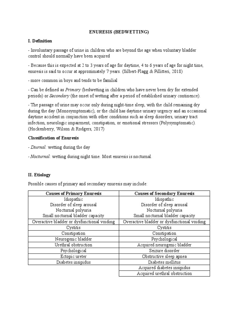 Enuresis (Bedwetting) I. Definition PDF Nocturnal Enuresis