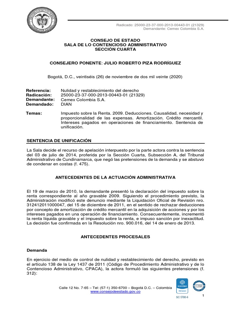 Consejo de Estado, Sección Cuarta - Sentencia Del 26 de Noviembre de