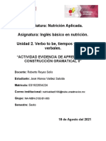 Licenciatura: Nutrición Aplicada. Asignatura: Inglés Básico en Nutrición. Unidad 2. Verbo To Be, Tiempos y Modos Verbales