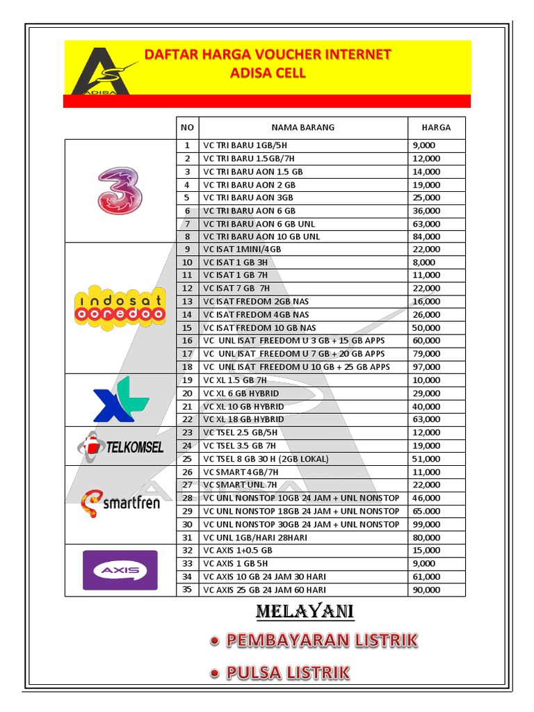 Daftar Harga Voucher Internet PDF | PDF