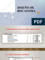 Diseño bocatoma cálculo caudal máximo avenidas ancho estable tirante azud hidráulico