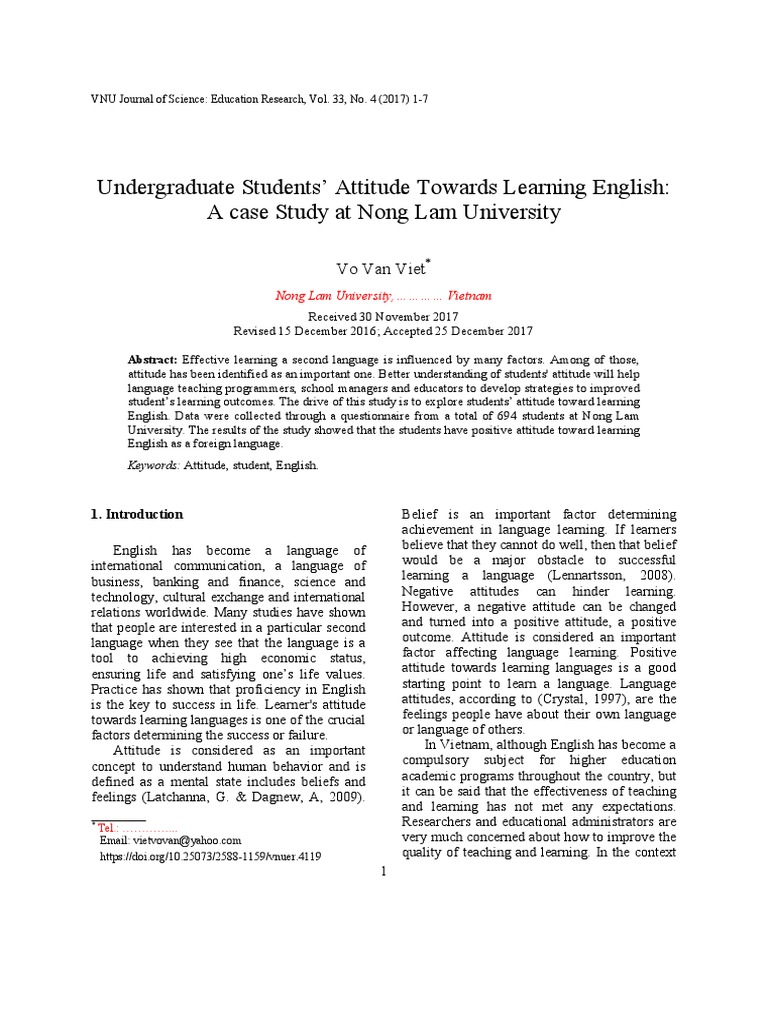 Undergraduate Students' Attitude Towards Learning English A Case Study ...