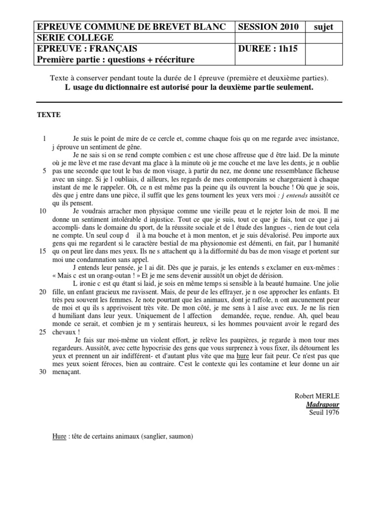 Sujet Brevet Français 2019 Victor Hugo Corrigé Brevet Blanc Franais | PDF | Les misérables | Phrase