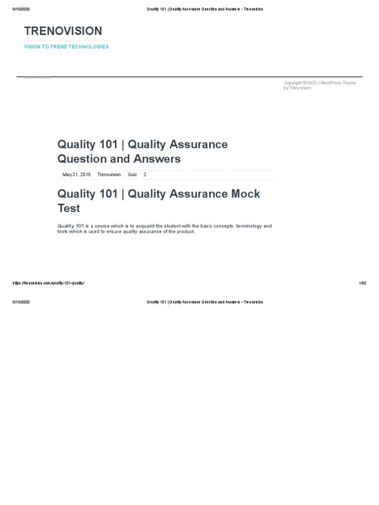 Quality 101 Quality Assurance Question And Answers Trenovision Pdf Version Control Computing