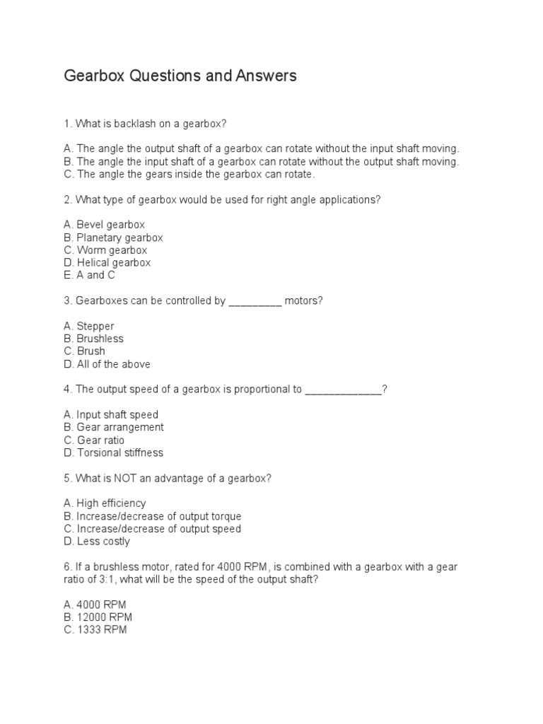 Gearbox Questions and Answers PDF