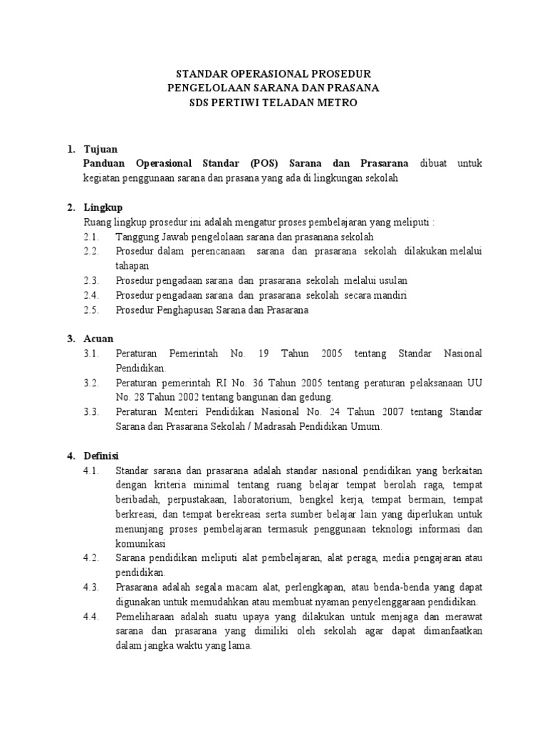 SOP Pengelolaan Sarana Prasarana Sekolah | PDF