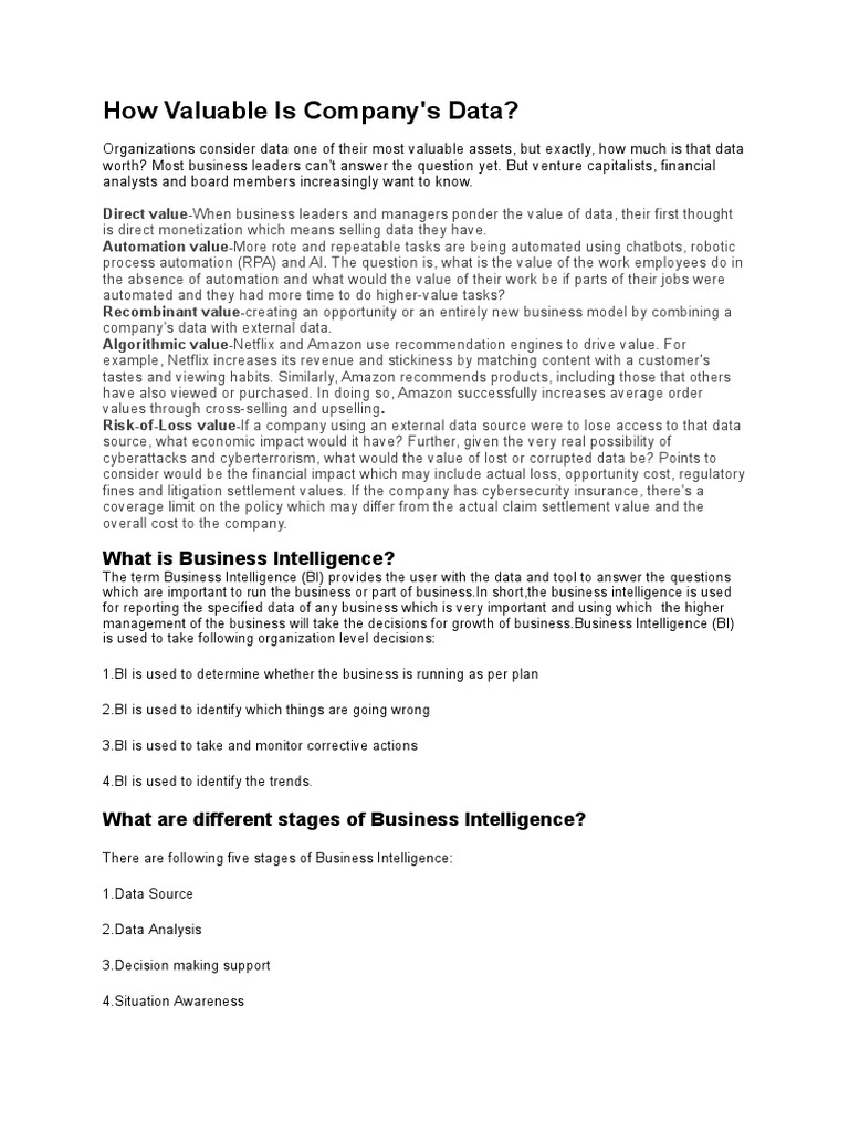 How Valuable Is Company s Data What Is Business Intelligence PDF