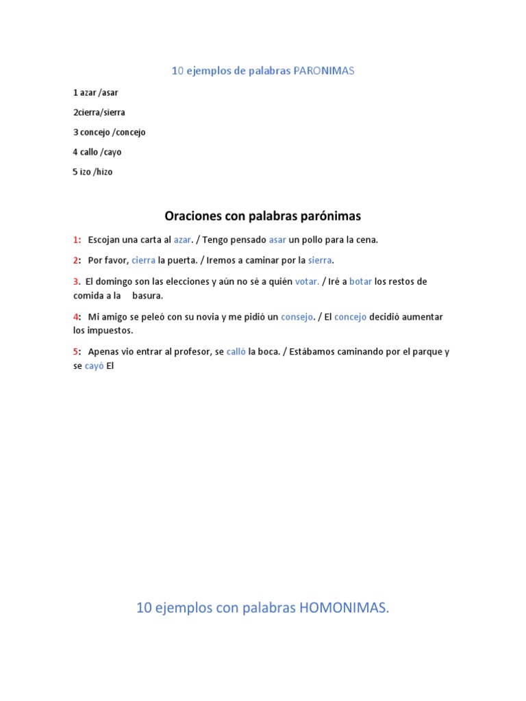 Ejemplos de Oraciones con Parónimos | PDF