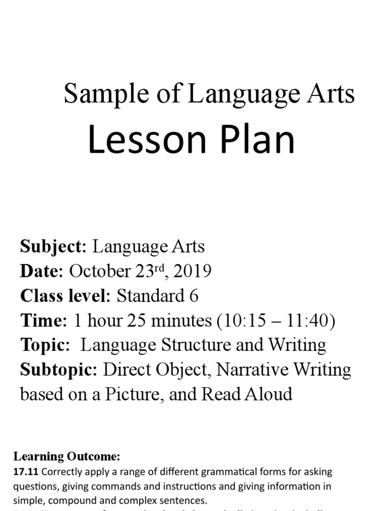 Grade 6 Language Arts Lesson Plan | PDF | Word | Learning