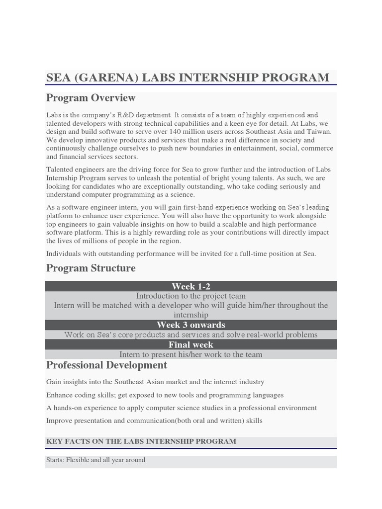 LABS INTERNSHIP PROGRAM Vietnam Office PDF Internship Job Hunting