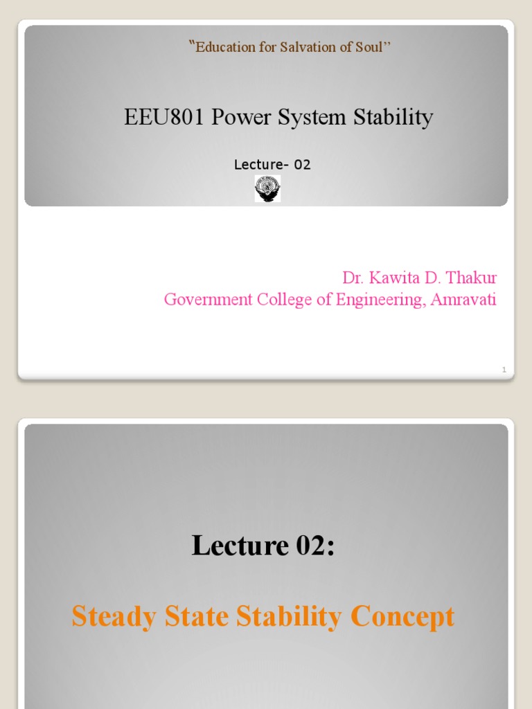 Steady State Stability in Power Systems | PDF