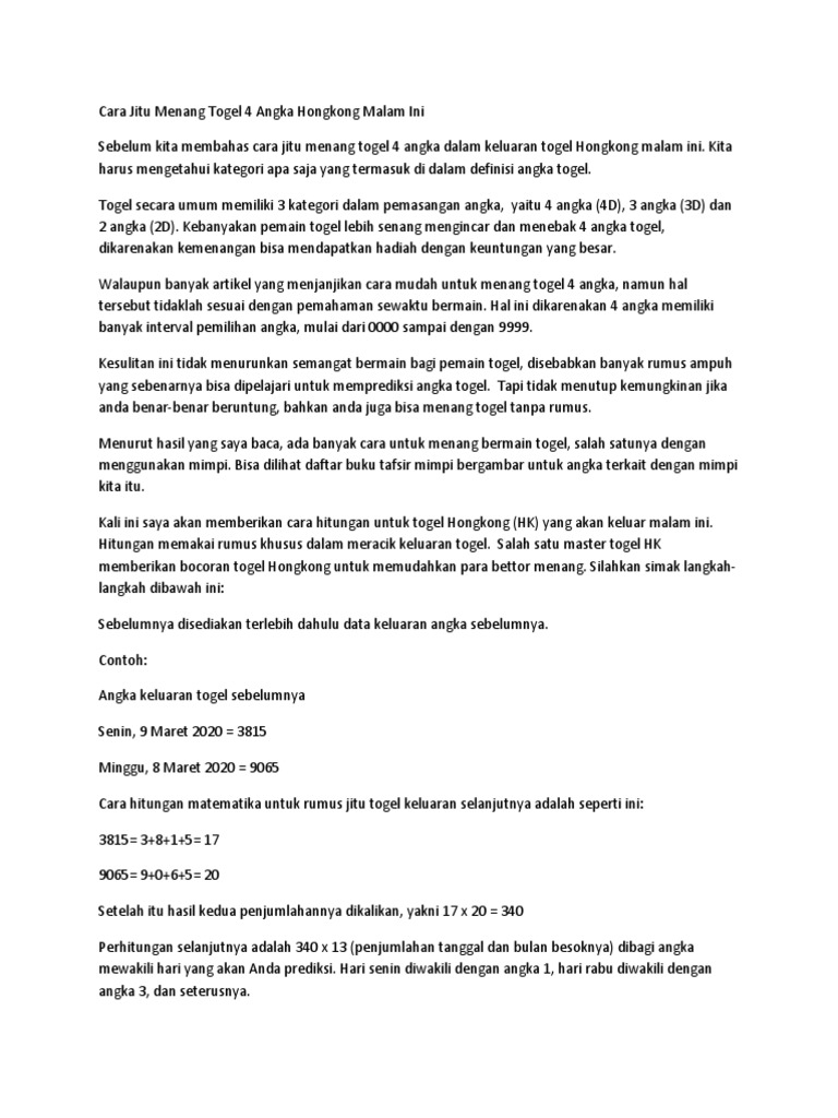 Terbaik Mar Do Mak Nomor Kim Hongkong Yang Keluar Tadi Malam