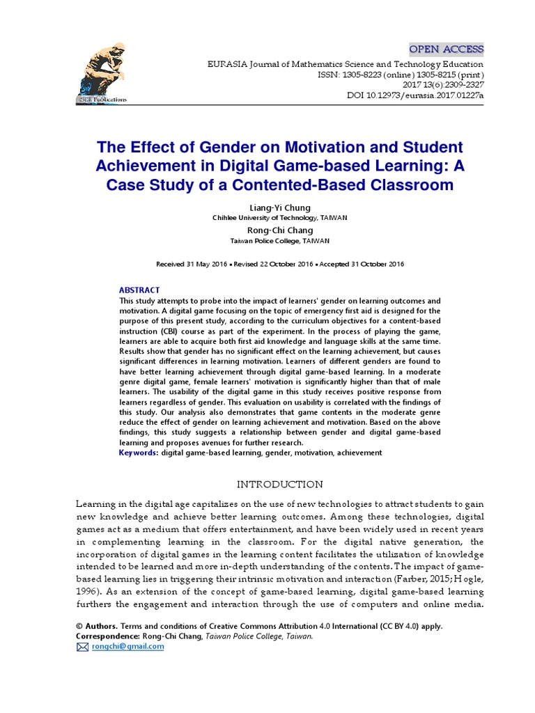 The Effect of Gender On Motivation and Student Achievement in Digital ...