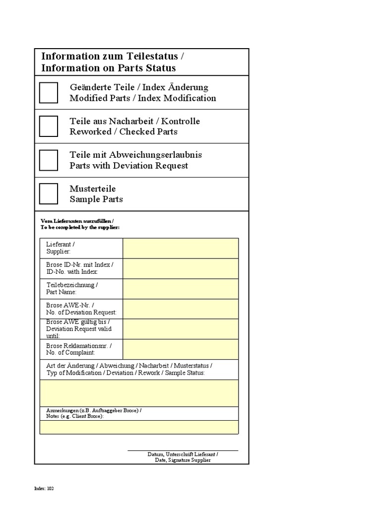 Information On Parts Status | PDF