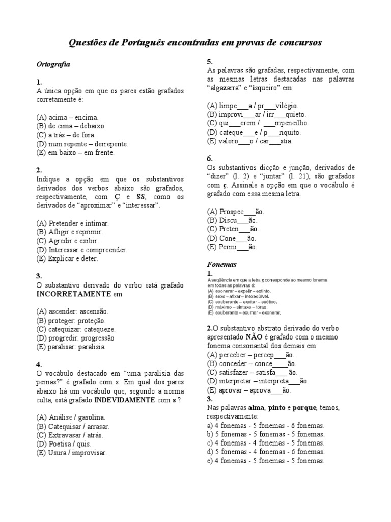 Questões de Português para Concursos | PDF | Pronome | Tempo