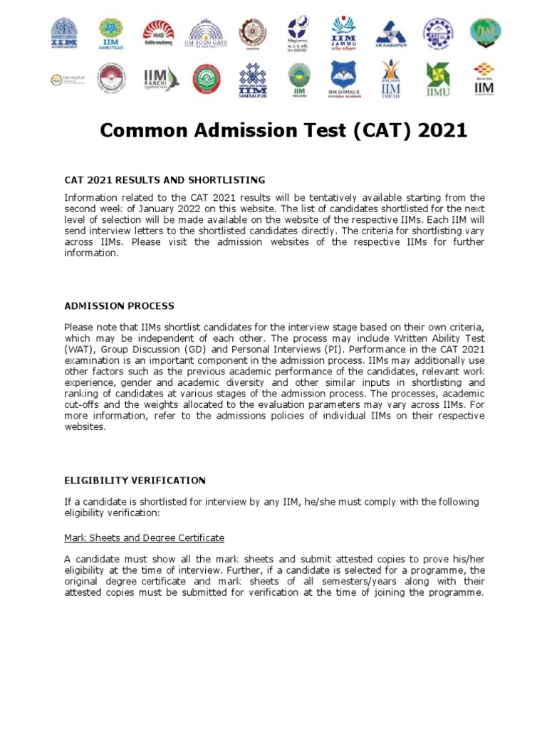 Common Admission Test (CAT) 2021 Cat 2021 Results and Shortlisting