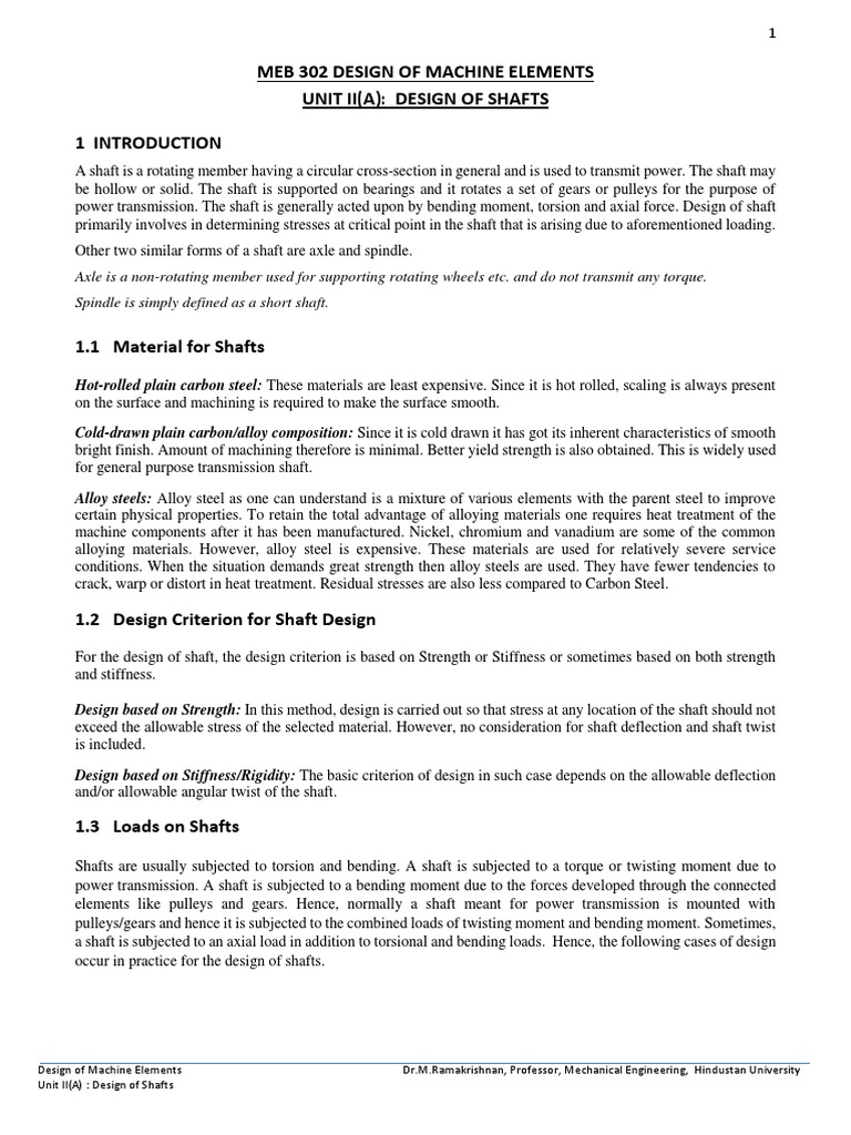 DME Unit II Design of Shafts & Couplings | PDF | Belt (Mechanical) | Bending