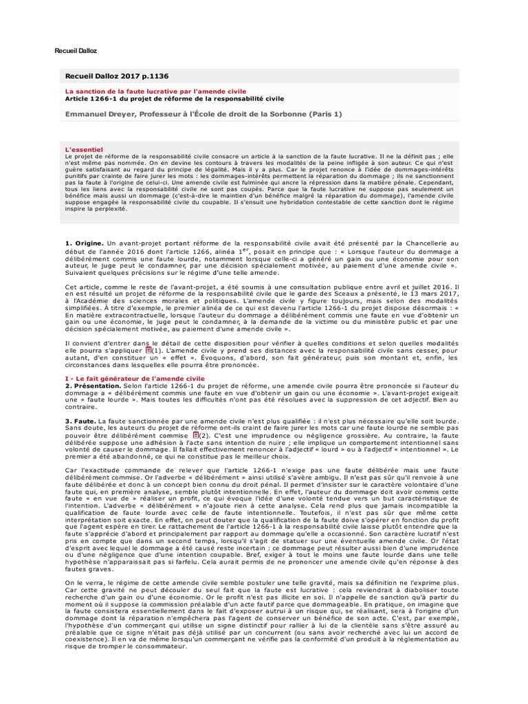 Sanction de la Faute Lucrative : Amende Civile | PDF | Loi criminelle ...