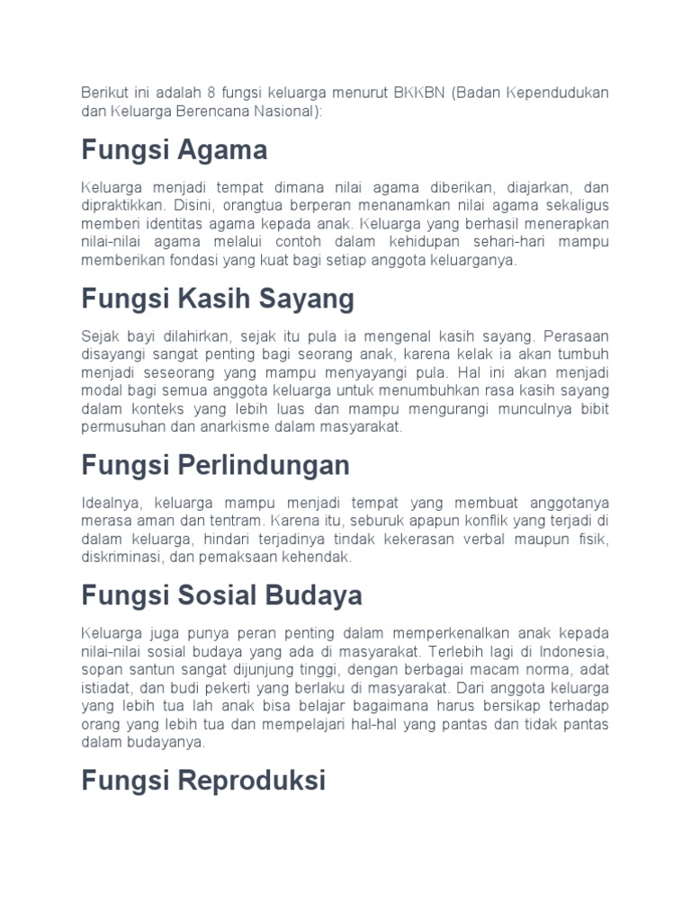 8 Fungsi Keluarga Menurut Bkkbn Pdf