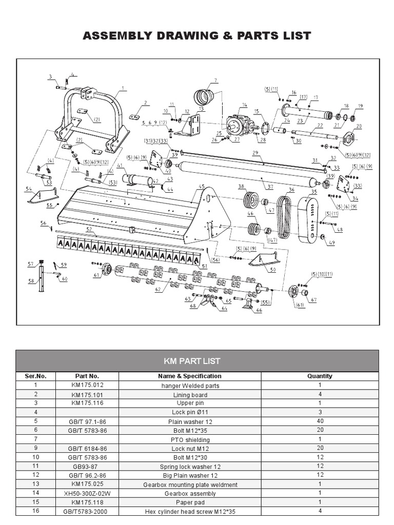 Assembly Drawing & Parts List PDF Manufactured Goods Equipment