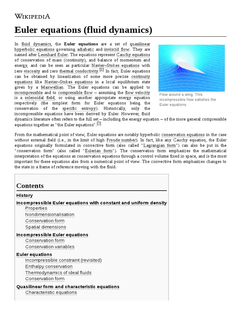 Euler Equations (Fluid Dynamics) PDF Fluid Dynamics Mathematics