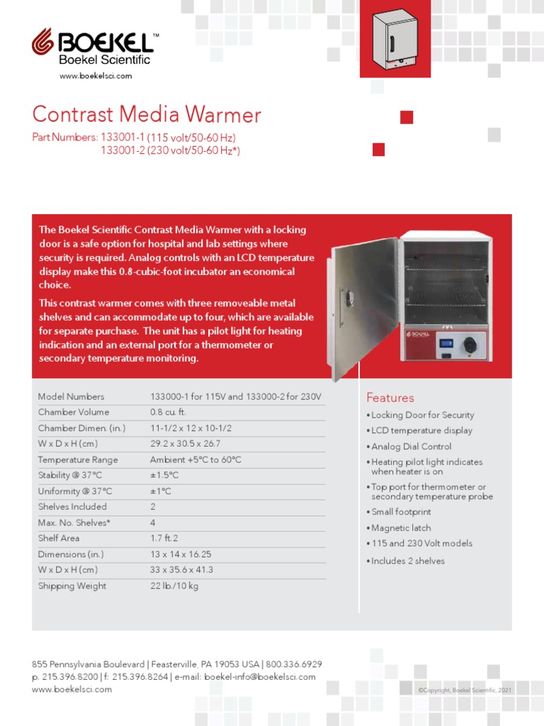 Contrast Media Warmer Datasheet Rev2 PN133001 PDF
