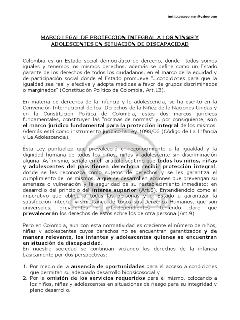 Marco Legal de Discapacidad en Colombia | PDF | Invalidez | Estado ...