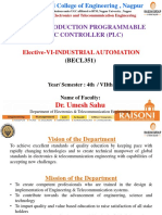 Unit-Ii: Introduction Programmable Logic Controller (PLC) : Dr. Umesh Sahu