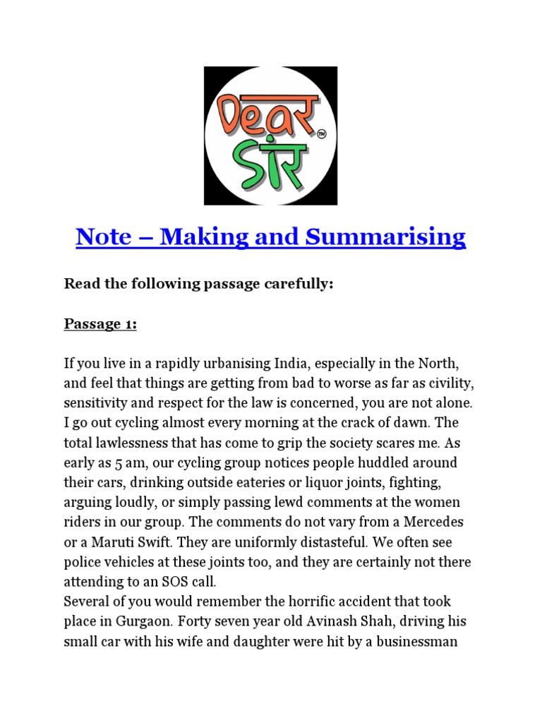 Note Making And Summarising Examples