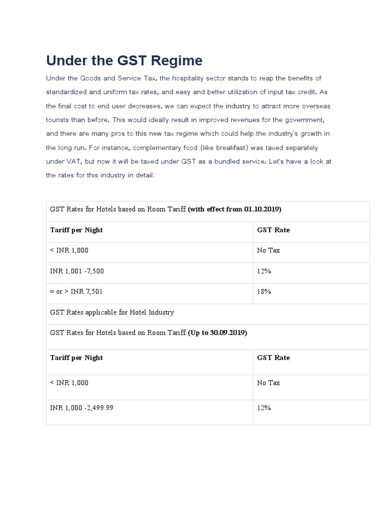 GST Rates On Hotel Rooms PDF