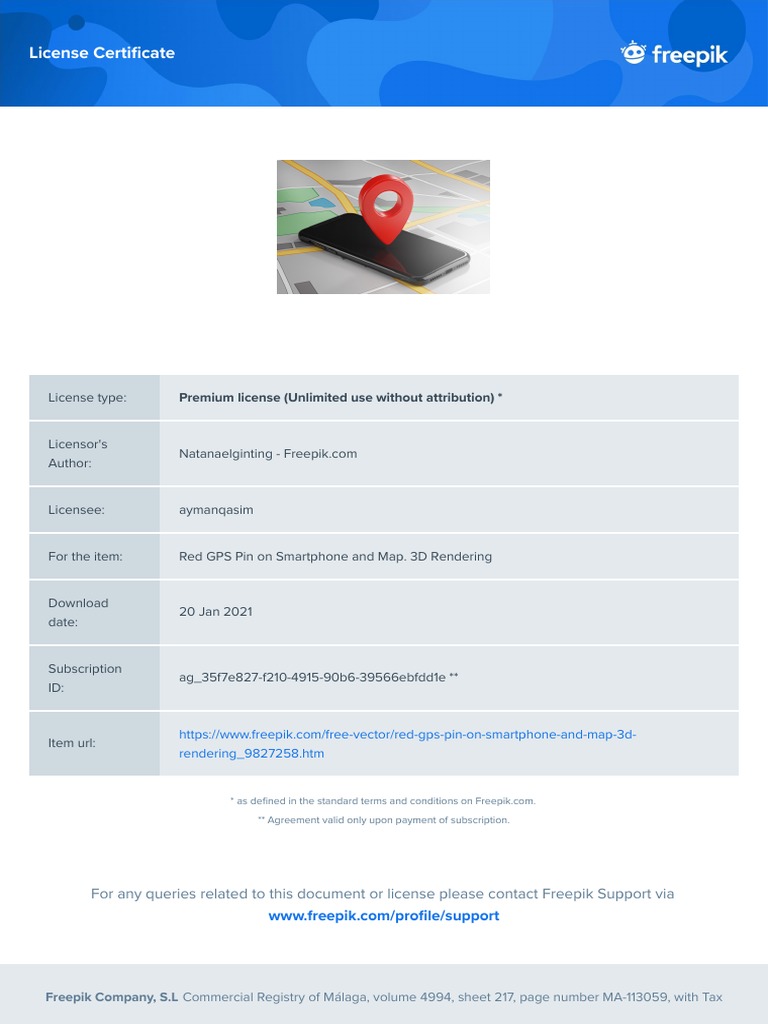 License Certificate: Premium License (Unlimited Use Without Attribution ...
