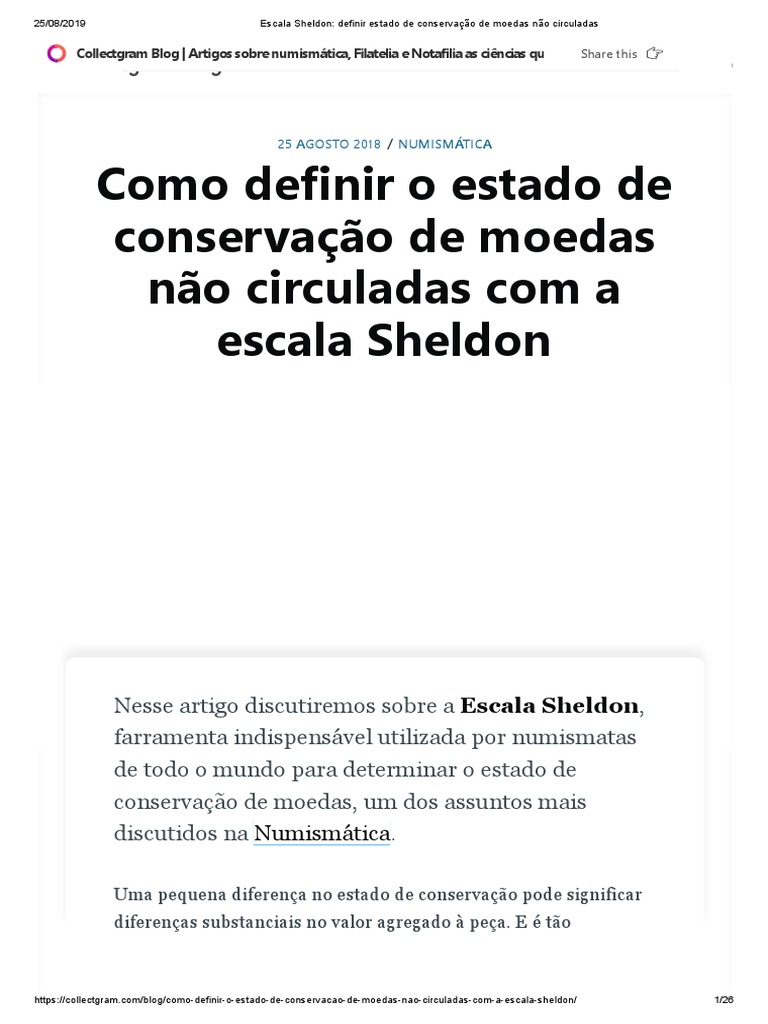 Escala Sheldon - Definir Estado de Conservação de Moedas Não Circuladas ...