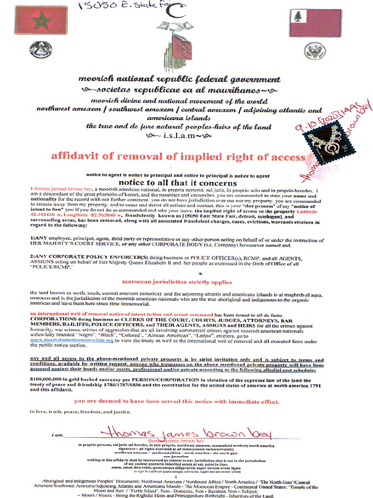 East State Fair Affidavit of Removel of Implied Right of Access PDF