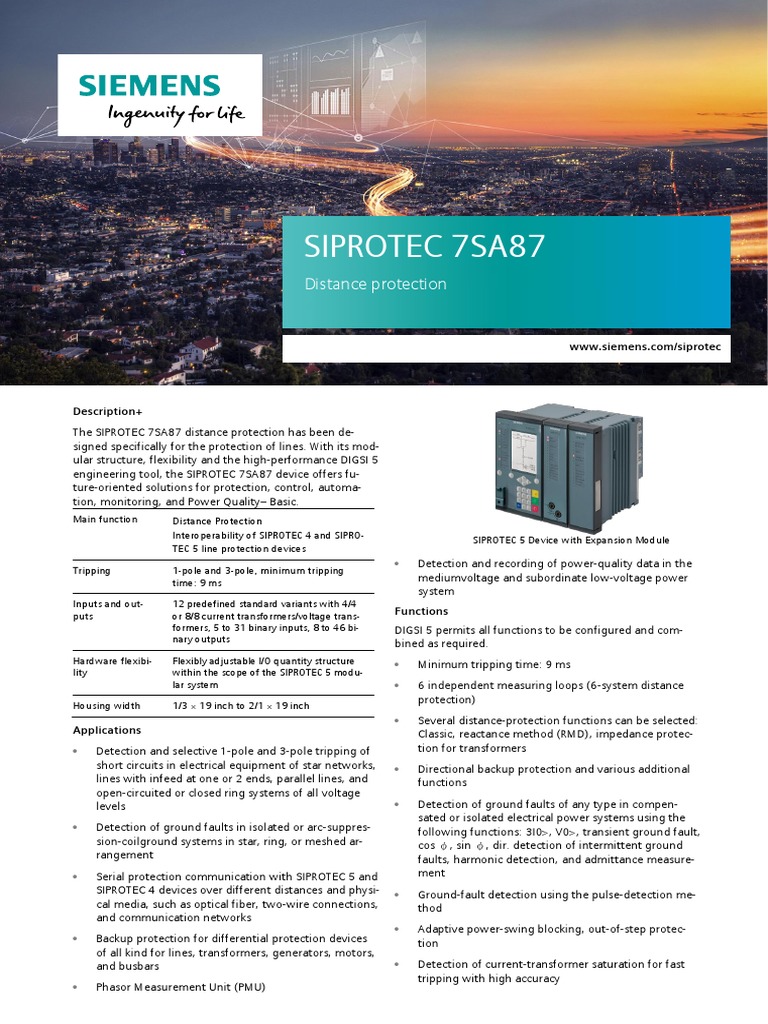 Siprotec 7sa87: Distance Protection | PDF | Computing | Electrical ...