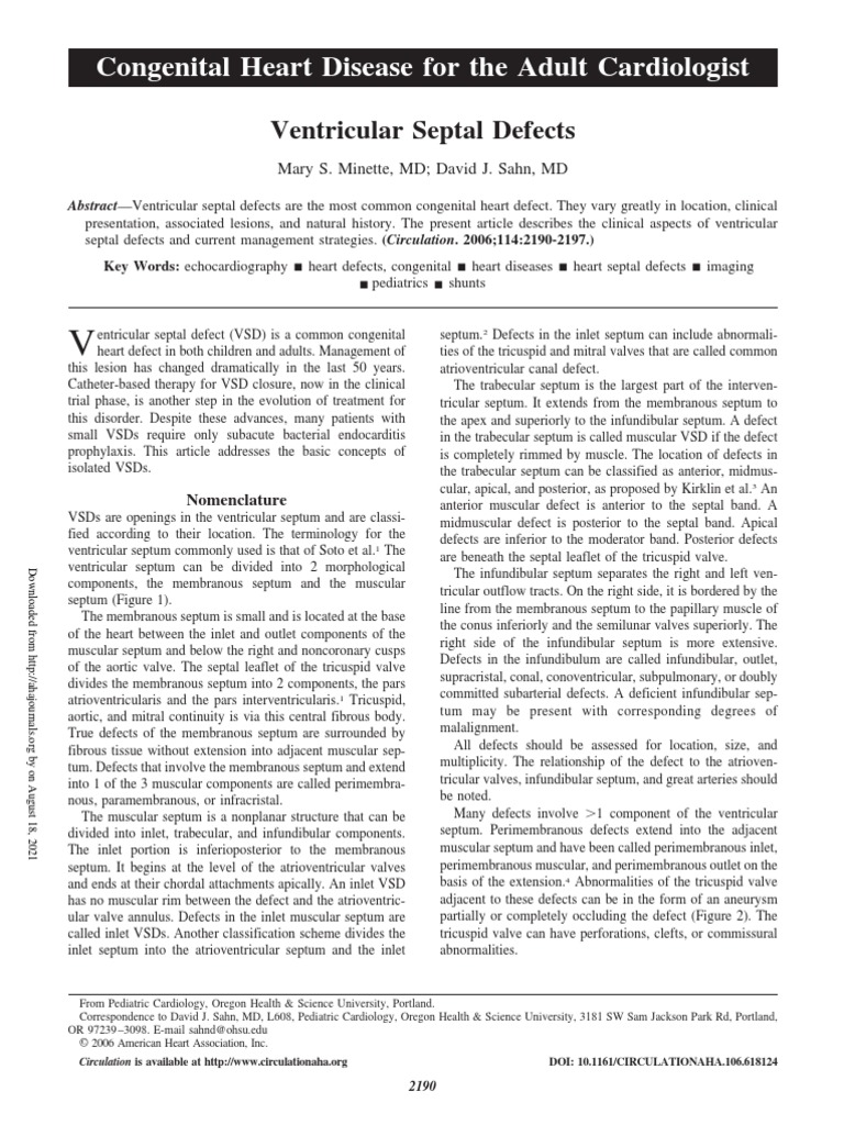 Congenital Heart Disease For The Adult Cardiologist: Ventricular Septal ...