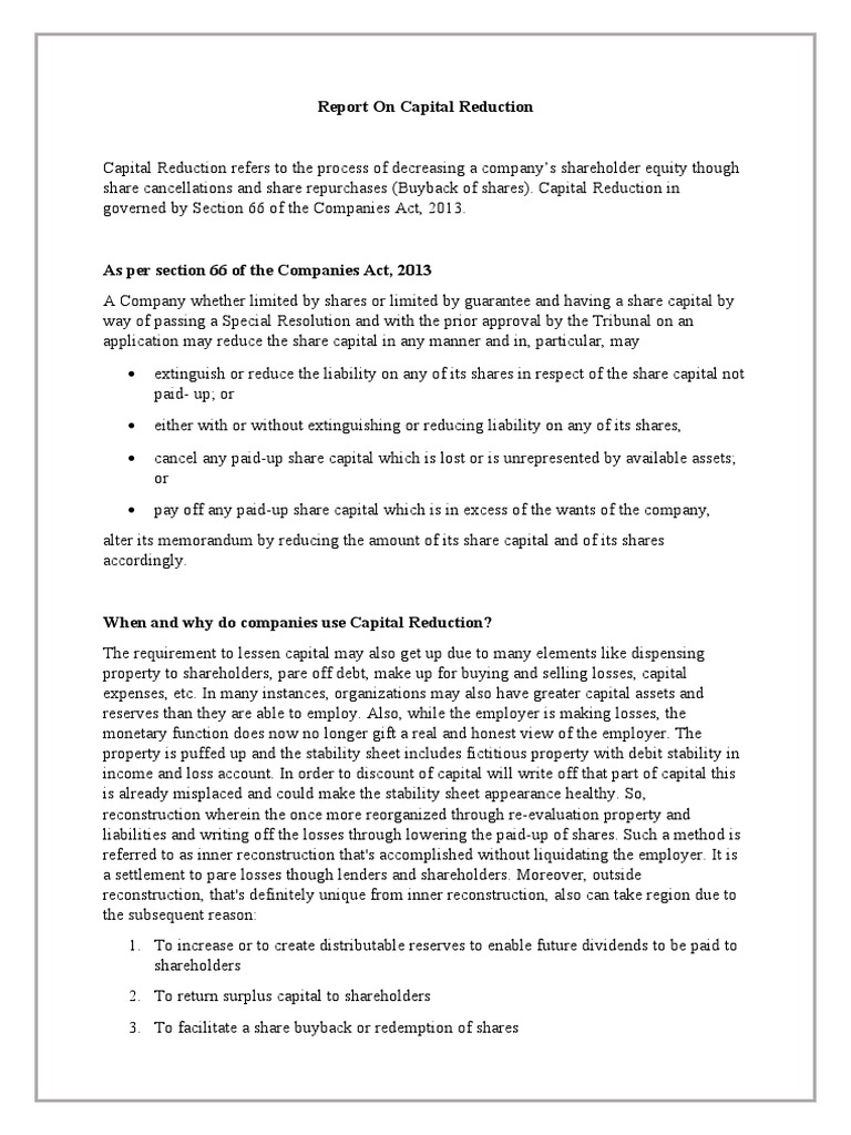 Capital Reduction Process Overview | PDF | Dividend | Share Repurchase