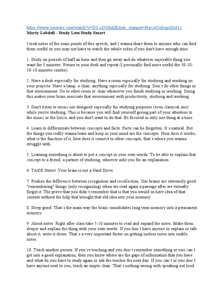 Marty Lobdell Study Less Study Smart PDF Memory Concept