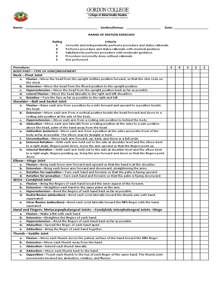 Range of Motion Exercises PDF Anatomical Terms Of Motion Hand